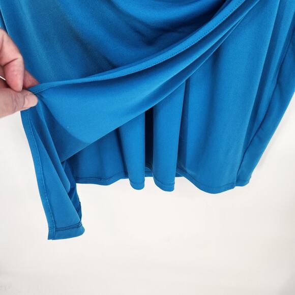 NWT London Times Royal Blue Ruched Draped Asymmetrical Chic Tunic Dress Women 12 - Picture 7 of 8